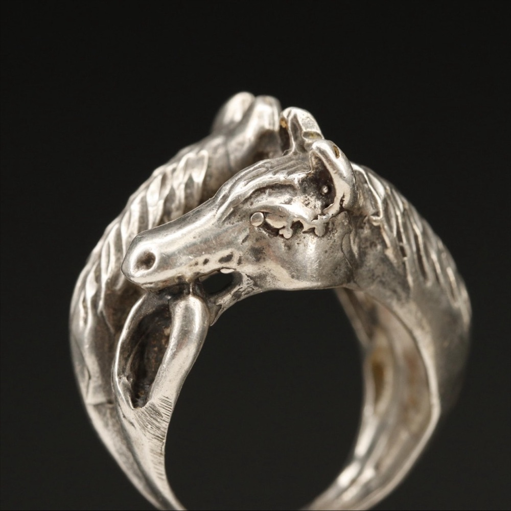 Sterling Double Horse Head Bypass Ring